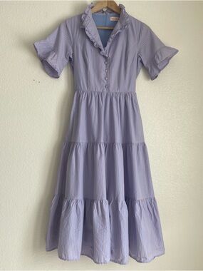 Ivy City Co scallop trim Sutton pin striped dress, babyblue, 00
